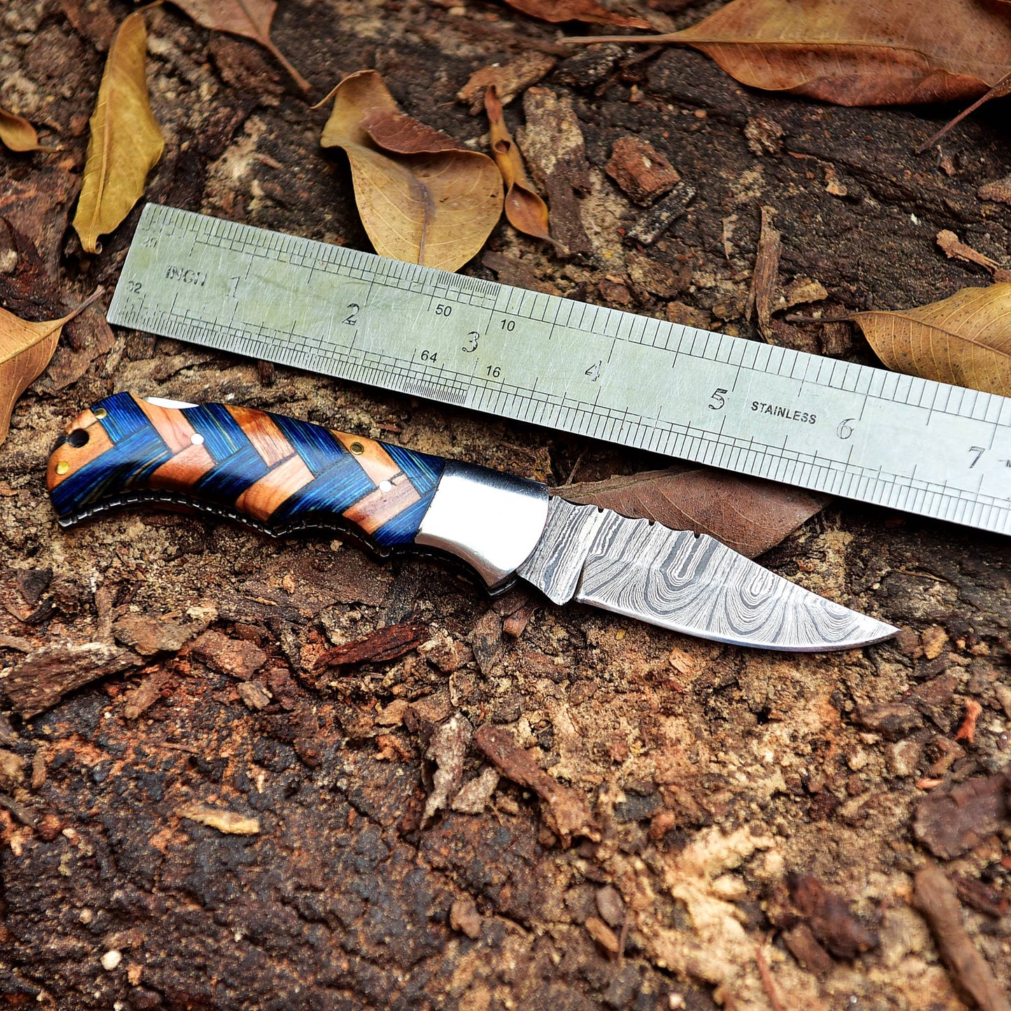 Custom Hand Forged Heavy Duty Damascus Steel Folding Blade Pocket Knife