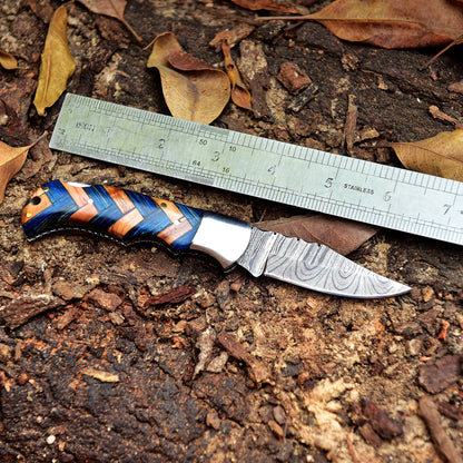 Custom Hand Forged Heavy Duty Damascus Steel Folding Blade Pocket Knife