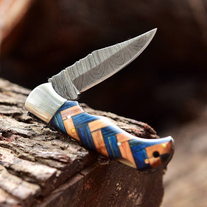 Custom Hand Forged Heavy Duty Damascus Steel Folding Blade Pocket Knife
