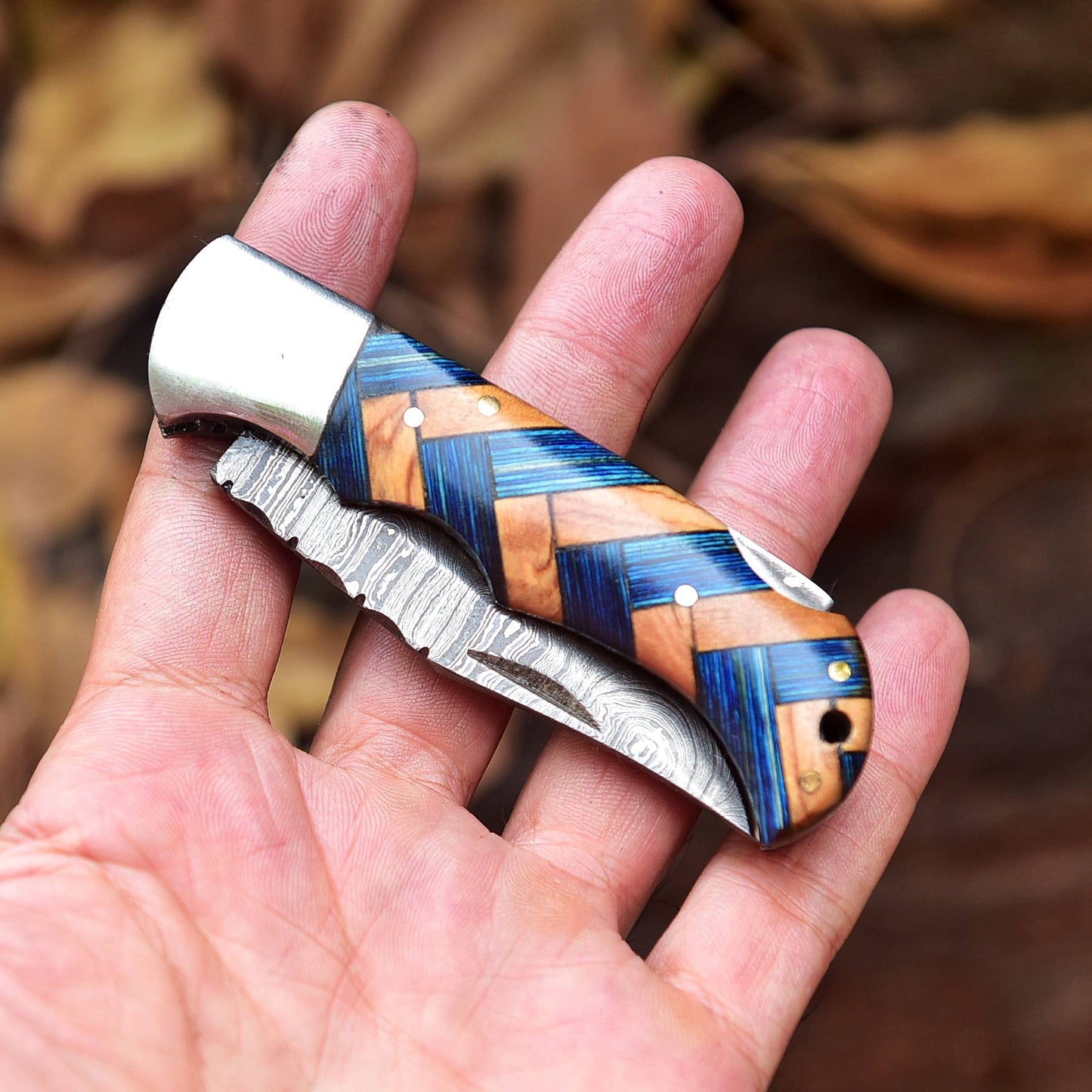 Custom Hand Forged Heavy Duty Damascus Steel Folding Blade Pocket Knife