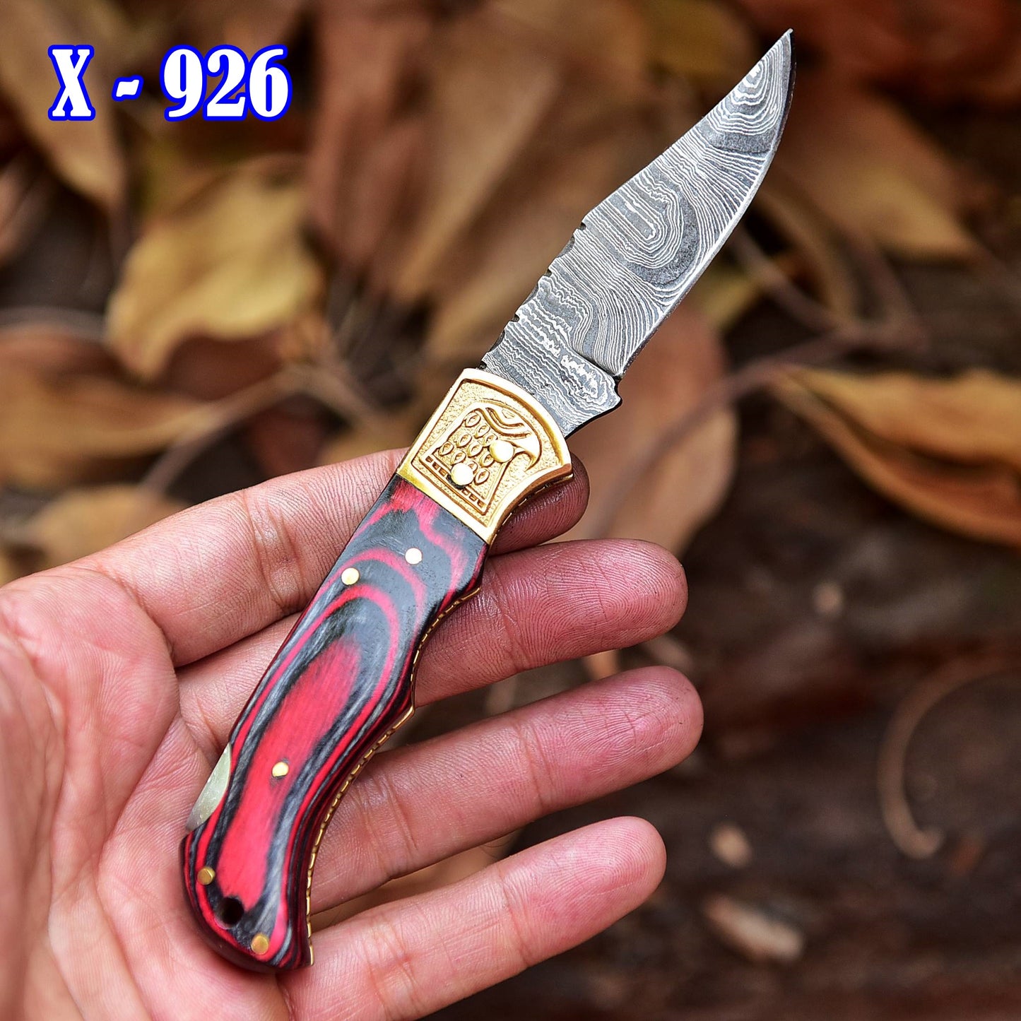 Custom Hand Forged Damascus Steel Folding Knife Wood Handle With Sheath