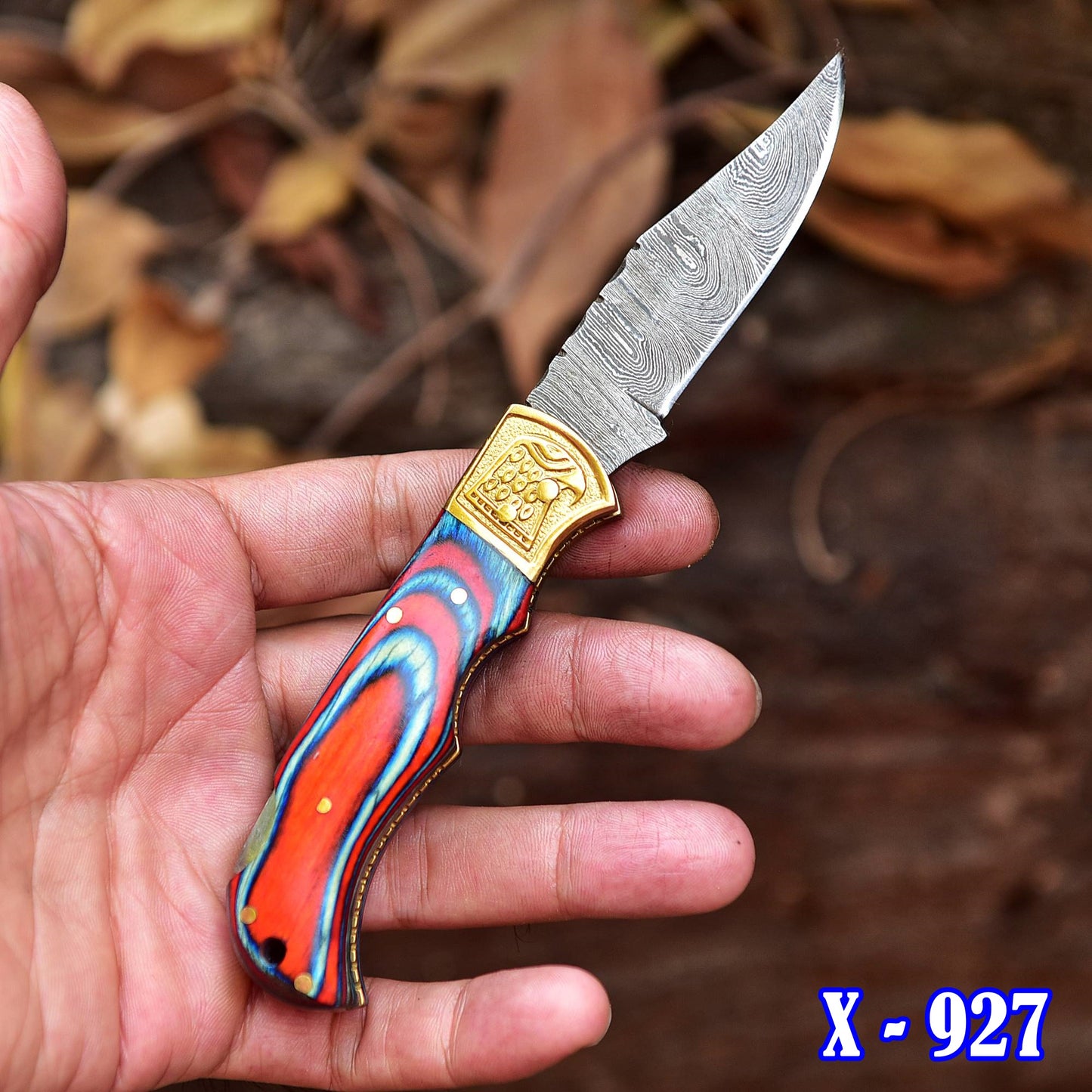 Handmade Damascus Folding Pocket Back Lock Camping Knife Wood Handle