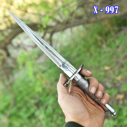 Handmade D2 Carbon Steel Double Edge Fixed Blade Dagger Knife Steel Handle