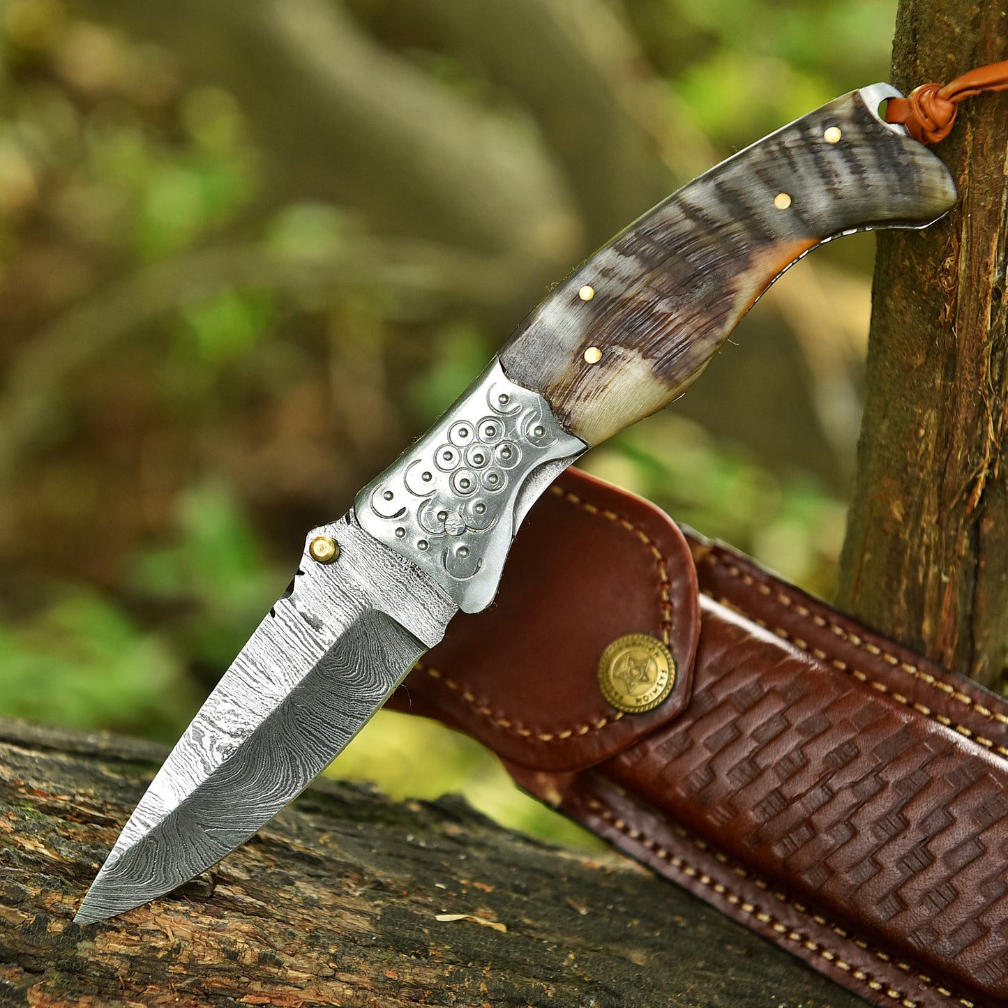 Collector’s Handmade Folding Pocket Knife Ram Horn Handle With Sheath