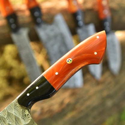 The Orange Resin | Damascus Steel 5 Piece Chef Knife Set Kitchen Knives Set
