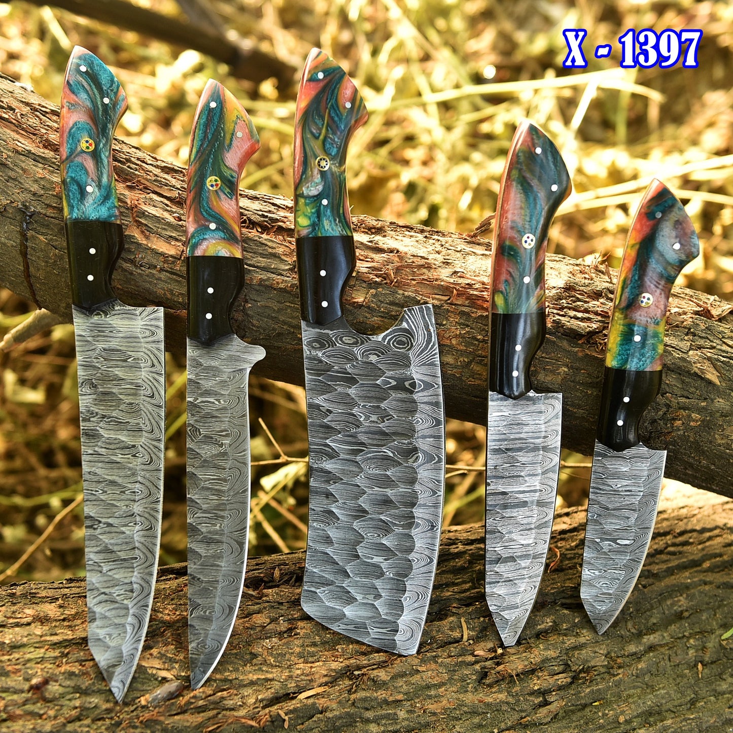 The Resin | Handmade Damascus Steel 5 Piece Chef Knife Set Kitchen Knives Set