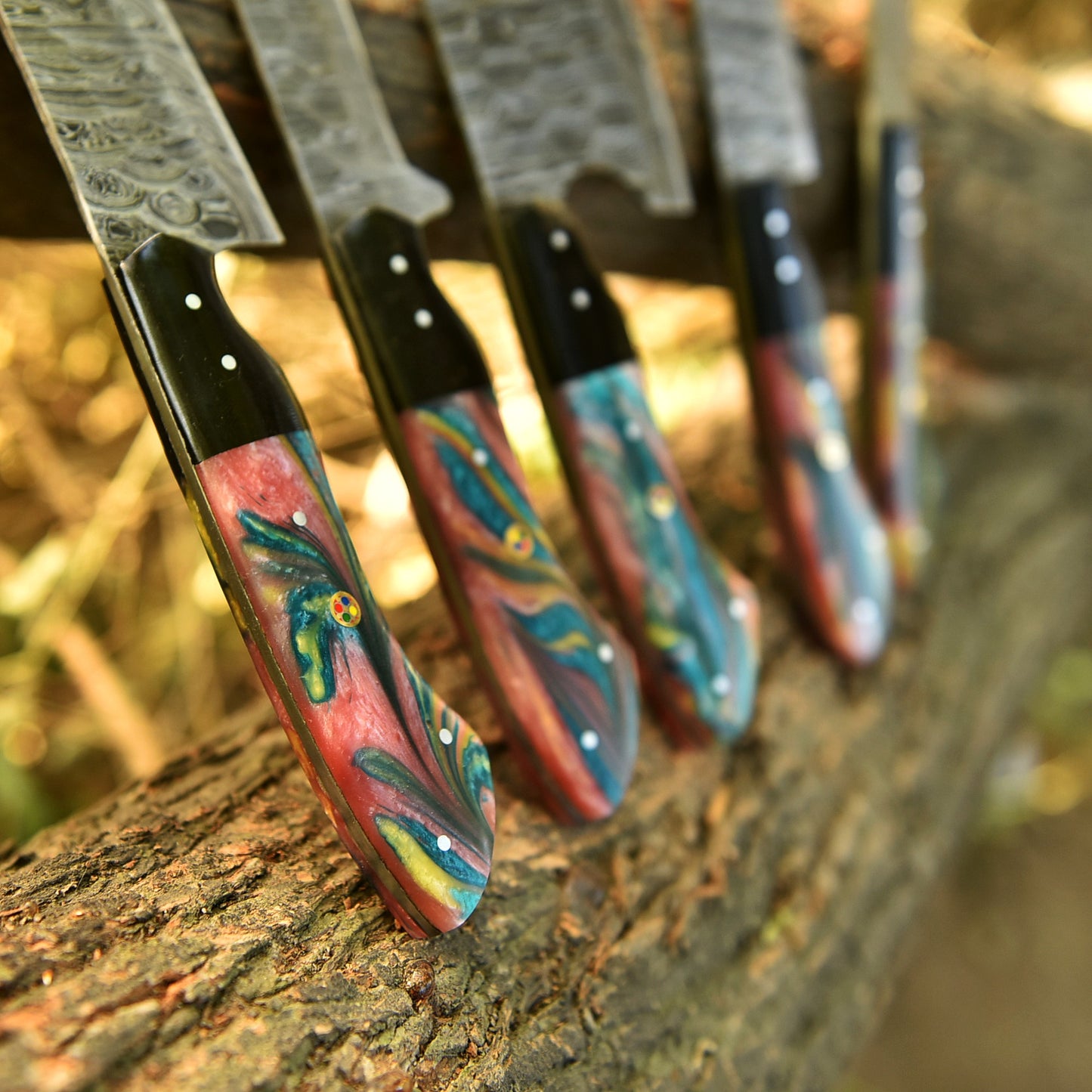 The Resin | Handmade Damascus Steel 5 Piece Chef Knife Set Kitchen Knives Set
