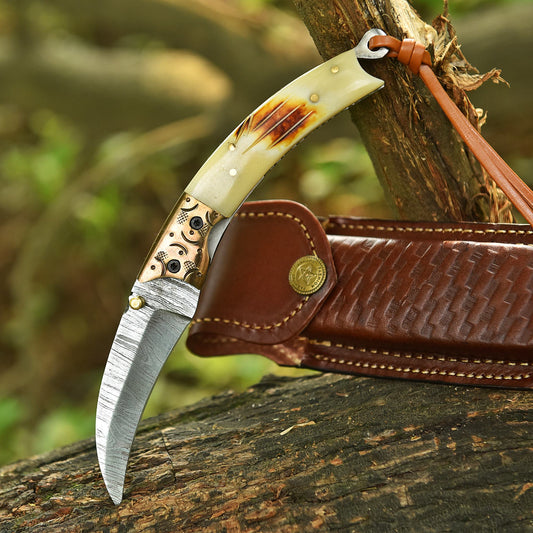 Custom Hand Crafted Damascus Steel Folding Pocket Hunting EDC Knife