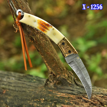 Custom Hand Crafted Damascus Steel Folding Pocket Hunting EDC Knife
