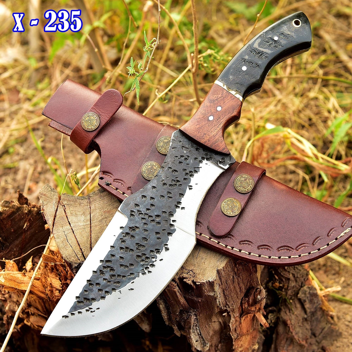 11" Tactical Outdoor Survival knife Carbon Steel Fixed Blade Tracker knives Ram Horn & wood Handle x-235