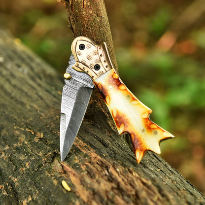 EDC Hunting Hand Forged Damascus Steel Folding Blade Pocket Knife