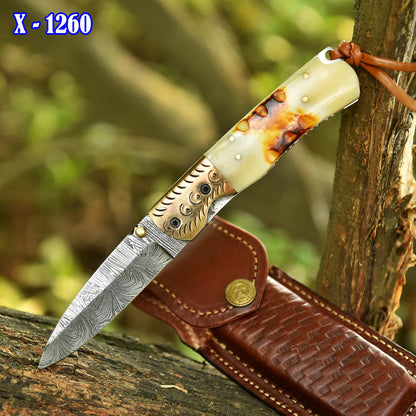 Handmade Folding Blade Pocket Hunting Camping Knife Camel Bone Handle