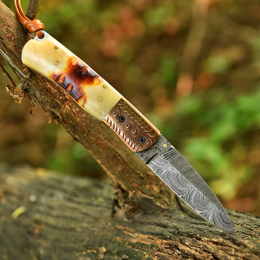 Handmade Folding Blade Pocket Hunting Camping Knife Camel Bone Handle