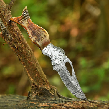 Elite Handmade EDC Folding Knife Damascus Blade Ram Horn Handle