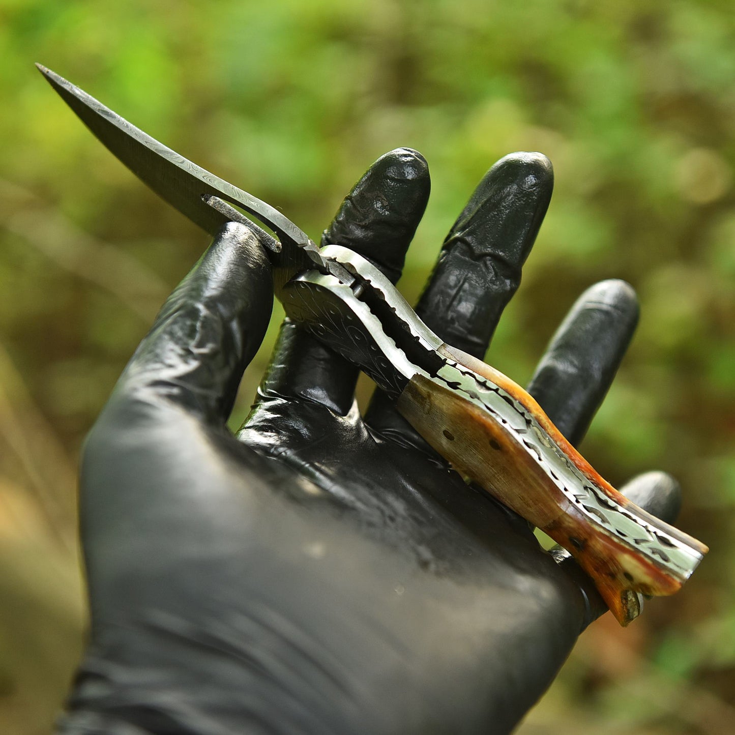 Elite Handmade EDC Folding Knife Damascus Blade Ram Horn Handle