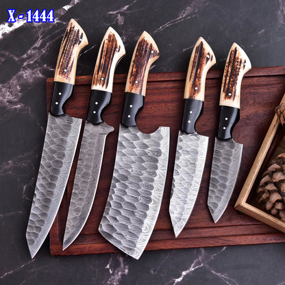 Stag | Damascus 5 Piece Chef Knife Set Kitchen Knives Set
