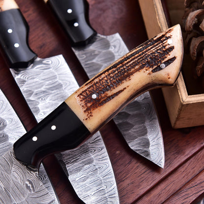 Stag | Damascus 5 Piece Chef Knife Set Kitchen Knives Set
