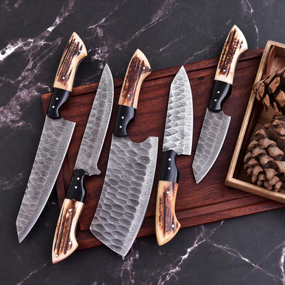 Stag | Damascus 5 Piece Chef Knife Set Kitchen Knives Set