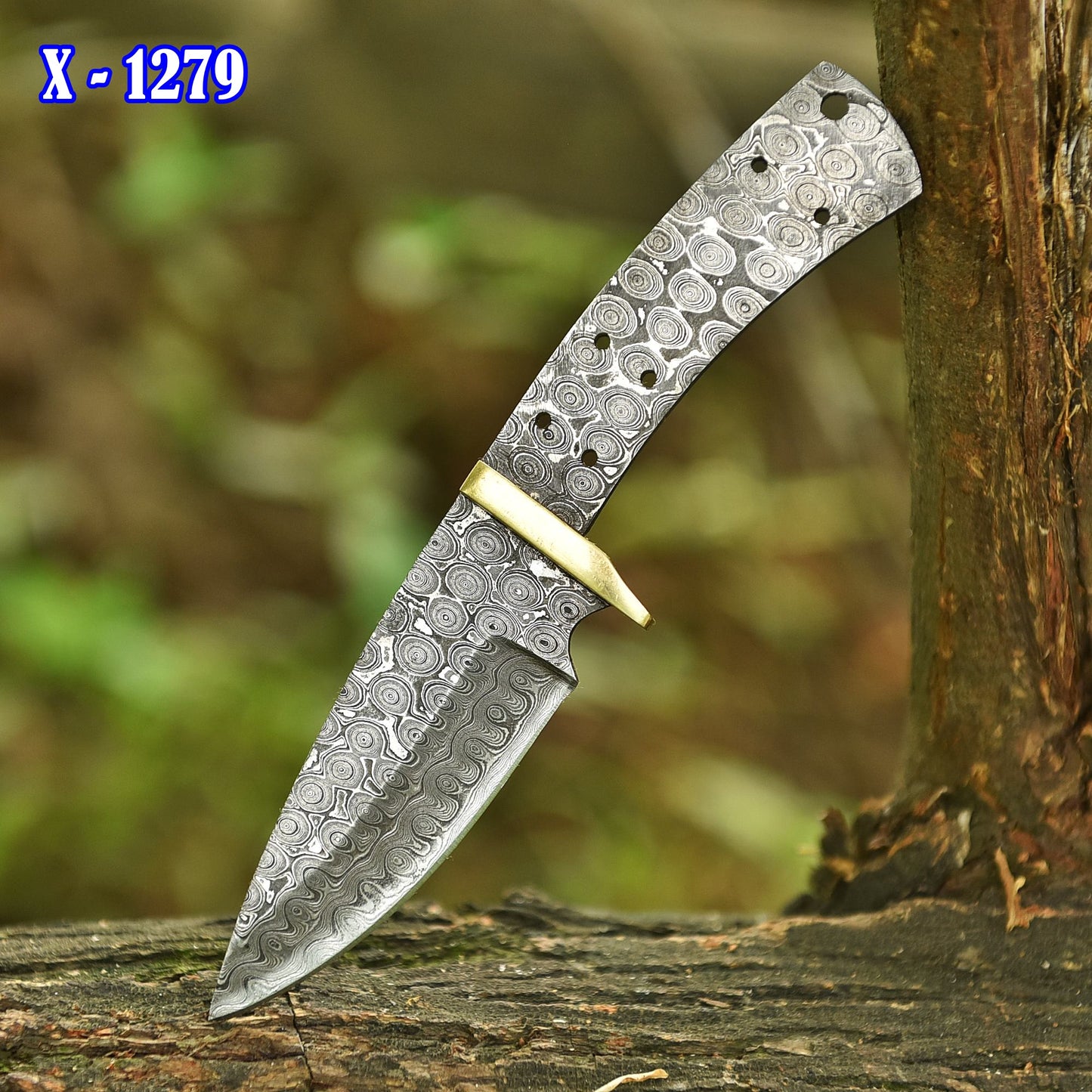 Handcrafted Damascus Steel Fixed Blade Blank Blade Knife Brass Guard