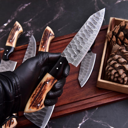 Stag | Damascus 5 Piece Chef Knife Set Kitchen Knives Set