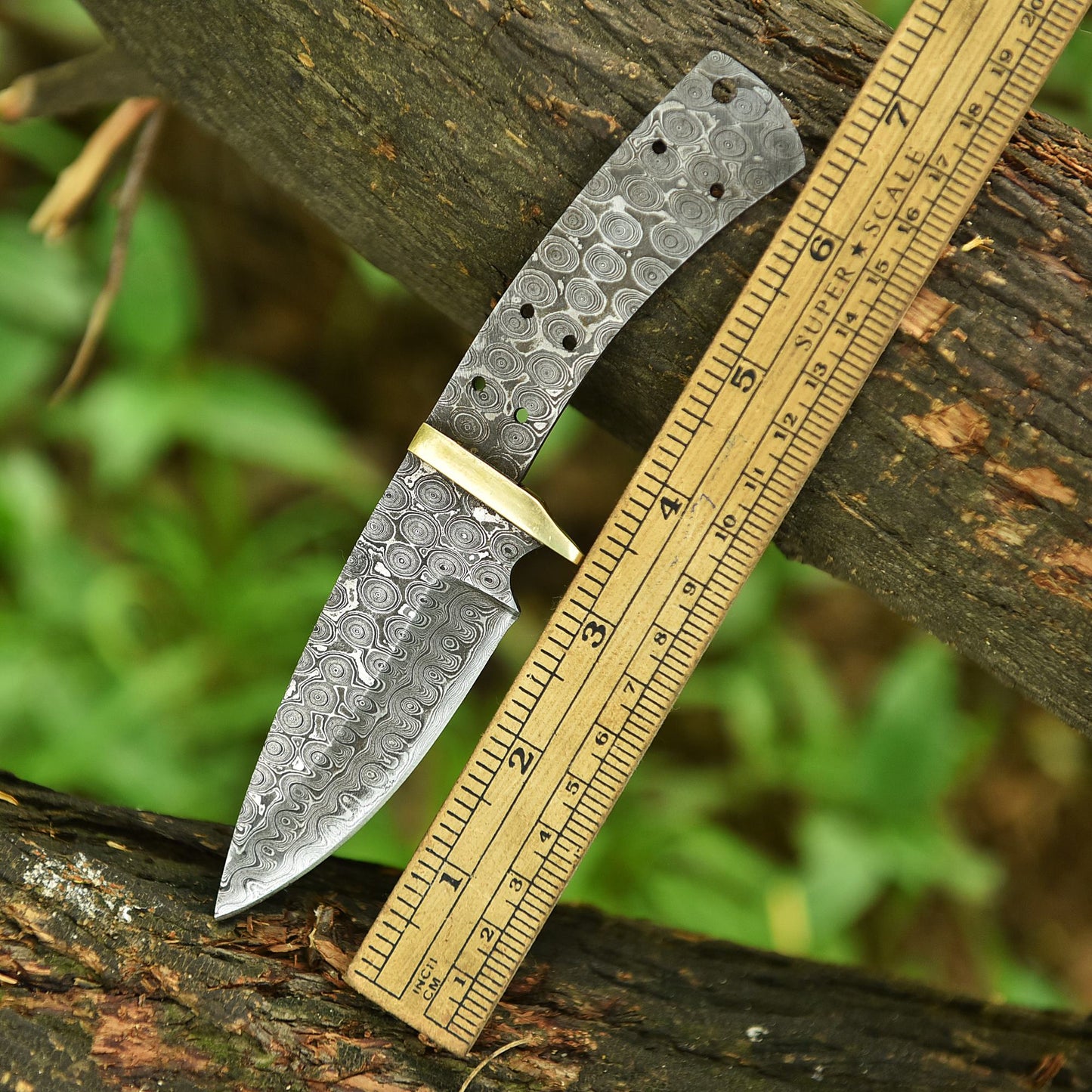 Handcrafted Damascus Steel Fixed Blade Blank Blade Knife Brass Guard