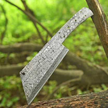 Elite Full Tang Handcrafted Damascus Steel Cleaver Knife Blank Blade