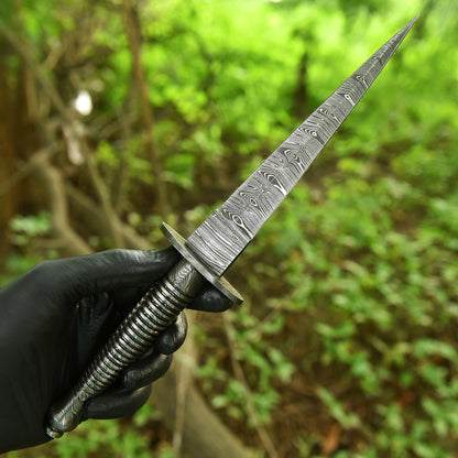 12" EDC Custom Handmade Damascus Steel Dagger Adventure Knife Full Tang