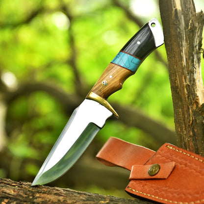 Hand Forged Full Tang Skinning Knife Wood D2 Steel Blade With Sheath