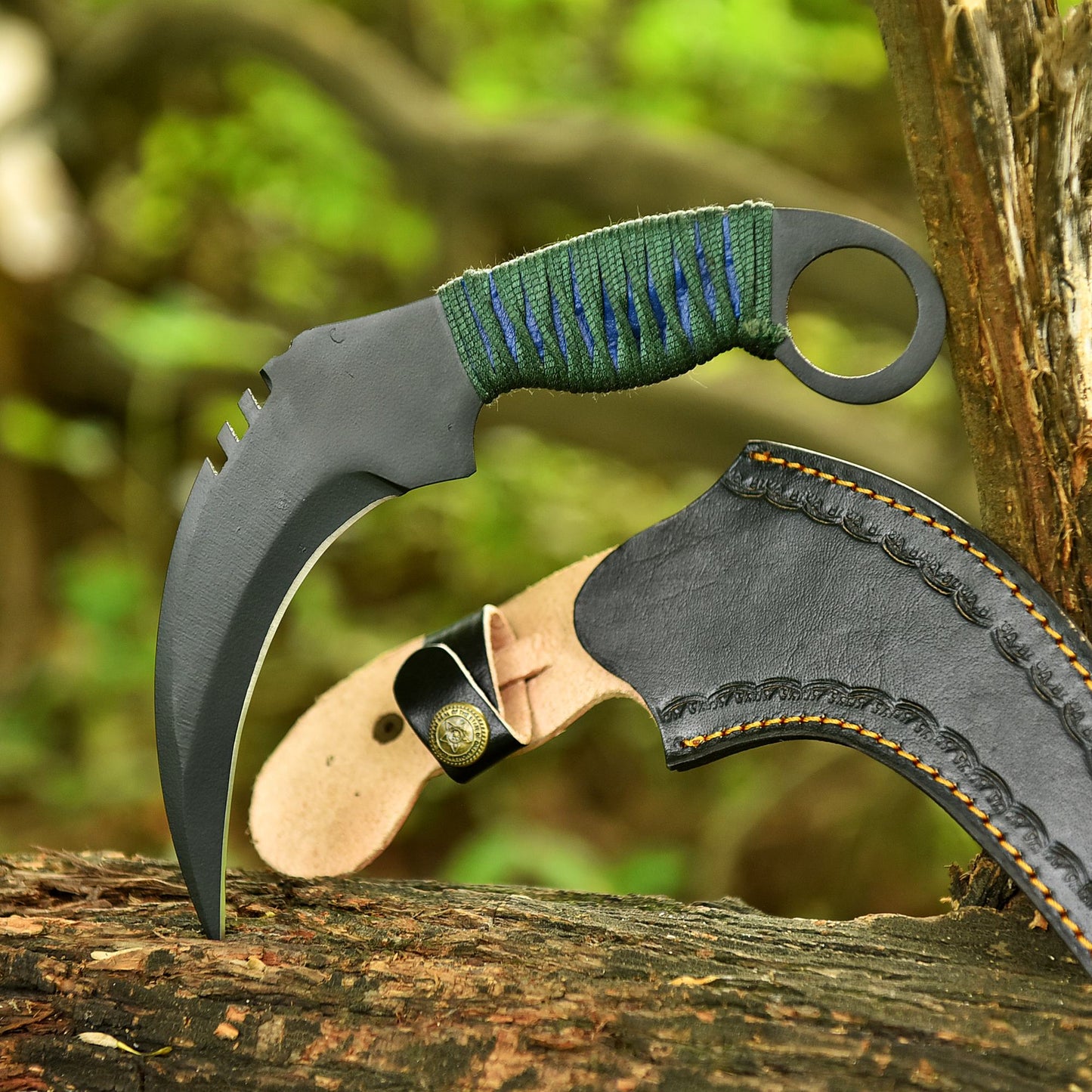 Hand Finished Tactical Carbon Steel Curved Blade Karambit Knife With Sheath
