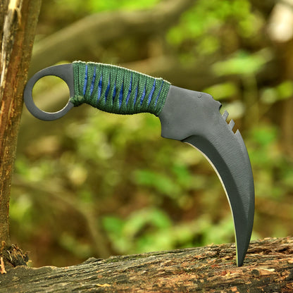 Hand Finished Tactical Carbon Steel Curved Blade Karambit Knife With Sheath