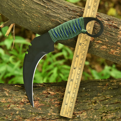 Hand Finished Tactical Carbon Steel Curved Blade Karambit Knife With Sheath