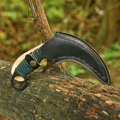 Hand Finished Tactical Carbon Steel Curved Blade Karambit Knife With Sheath