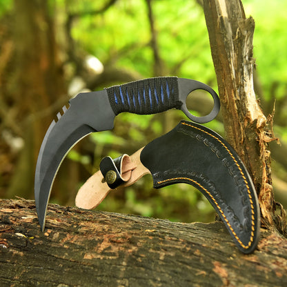 Handmade Elite Carbon Steel Curved Blade Karambit Knife Ring Handle EDC