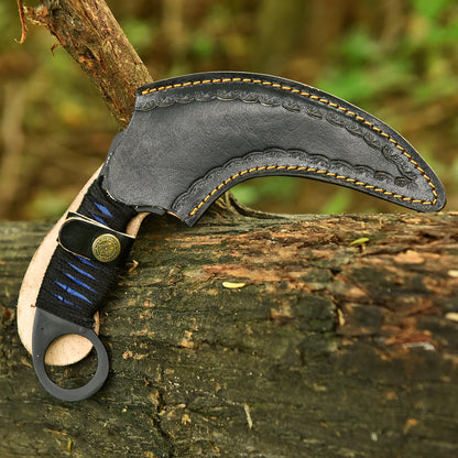 Handmade Elite Carbon Steel Curved Blade Karambit Knife Ring Handle EDC