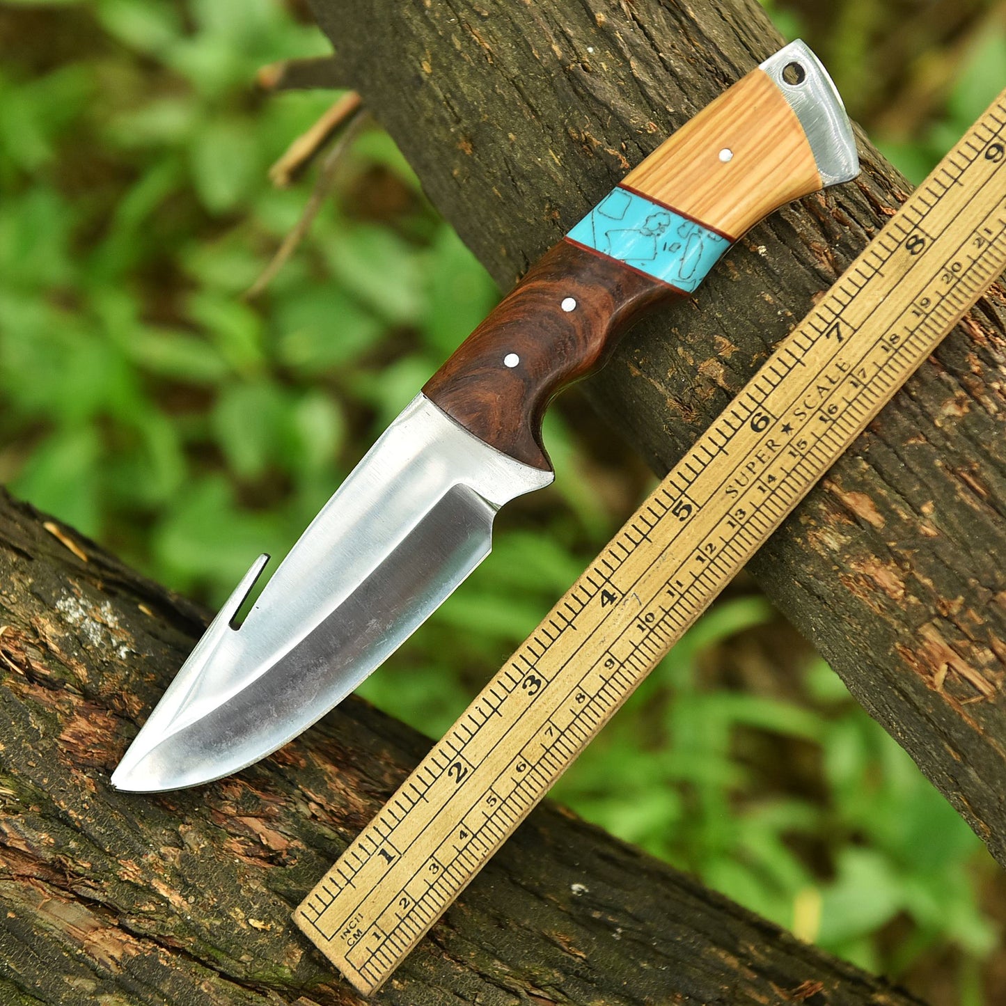 Hand Forged Full Tang Skinner Knife D2 Steel Blade Wood Resin Handle