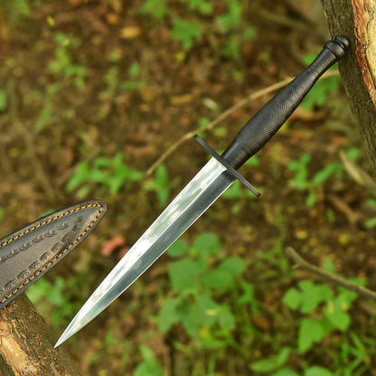 Handmade Tactical Carbon Steel Double Edge Dagger Knife Silver Handle
