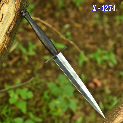 Handmade Tactical Carbon Steel Double Edge Dagger Knife Silver Handle