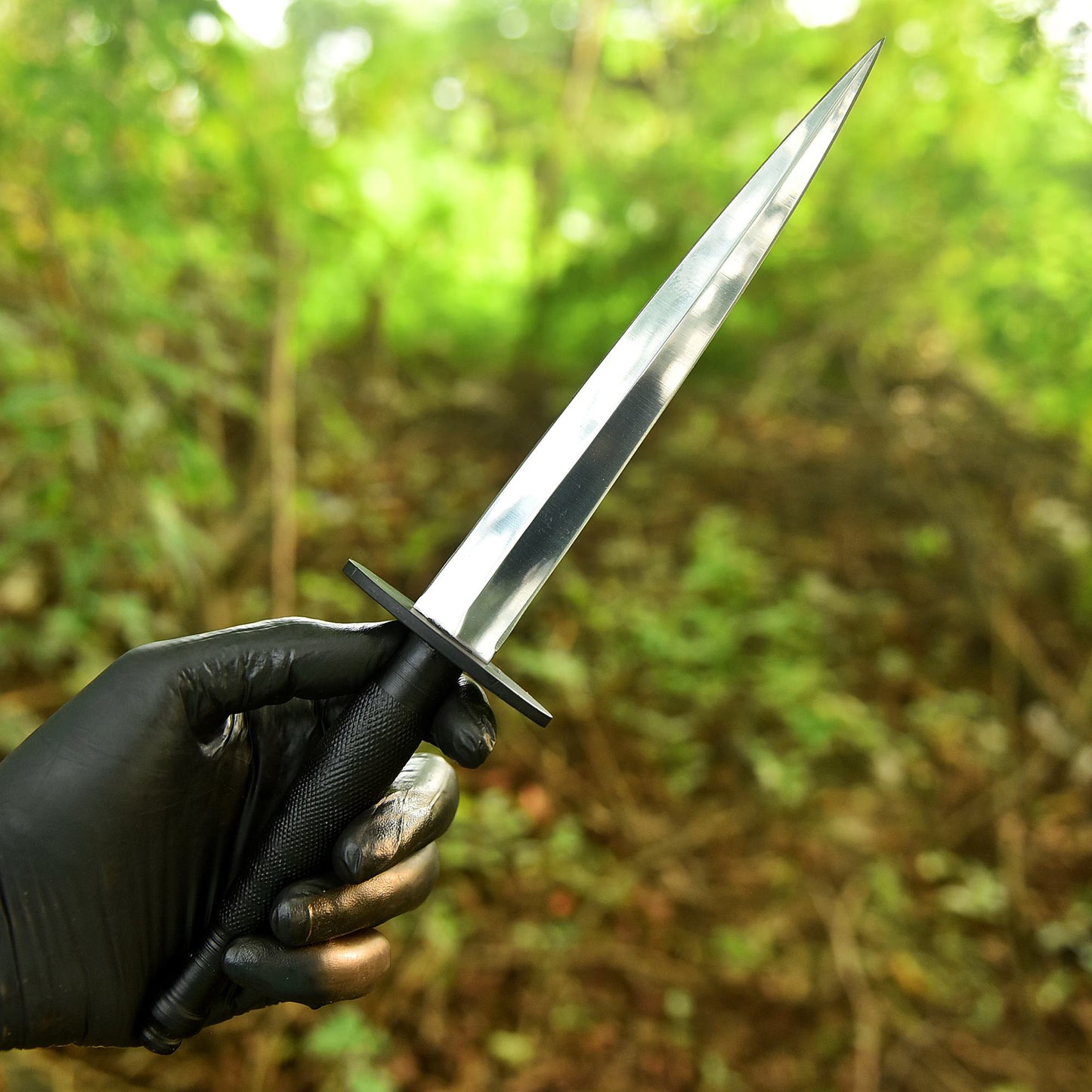 Handmade Tactical Carbon Steel Double Edge Dagger Knife Silver Handle