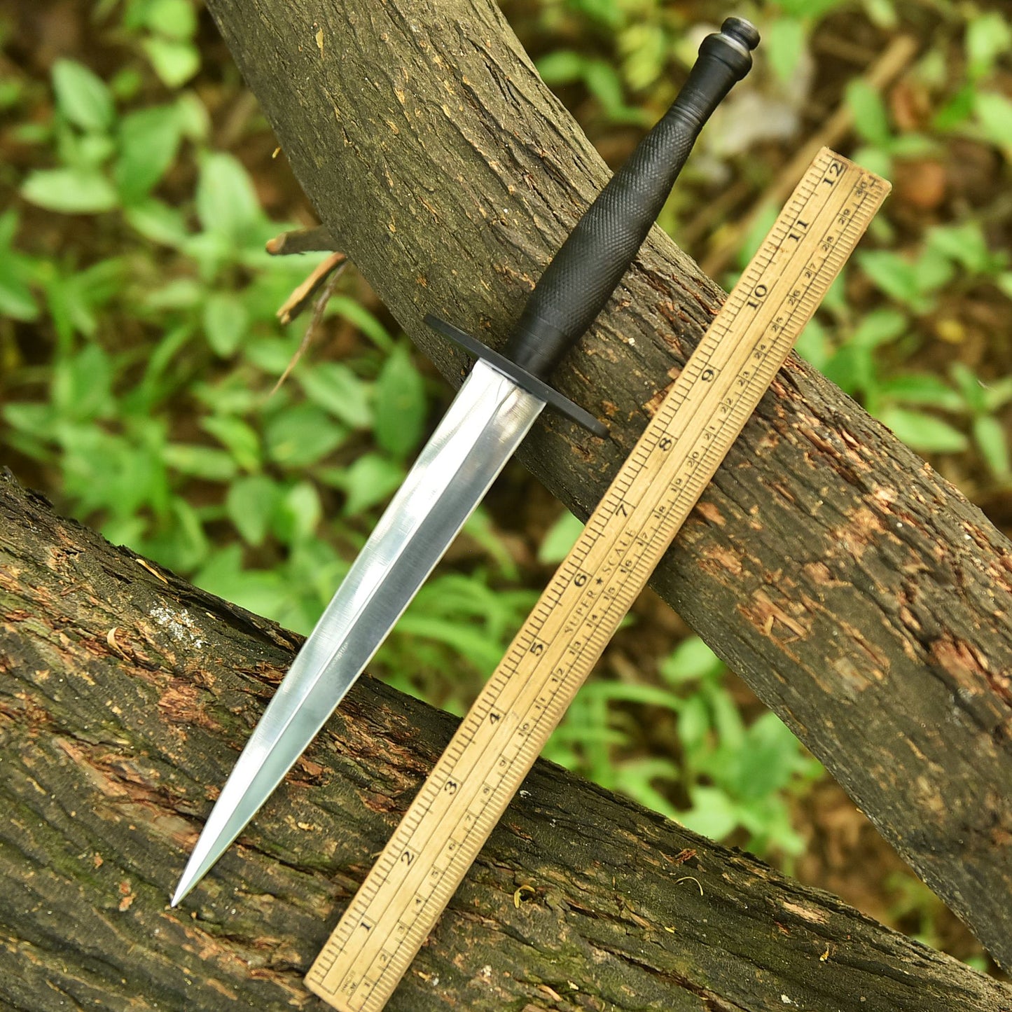 Handmade Tactical Carbon Steel Double Edge Dagger Knife Silver Handle