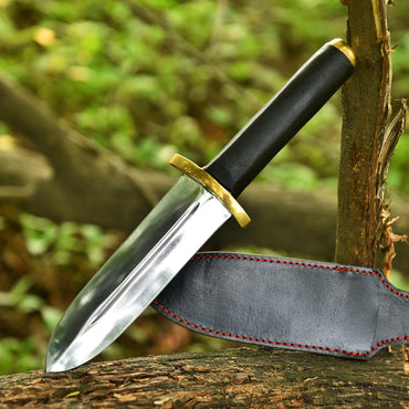 Custom Handmade Fixed Double Edge Carbon Steel Blade Leather Handle