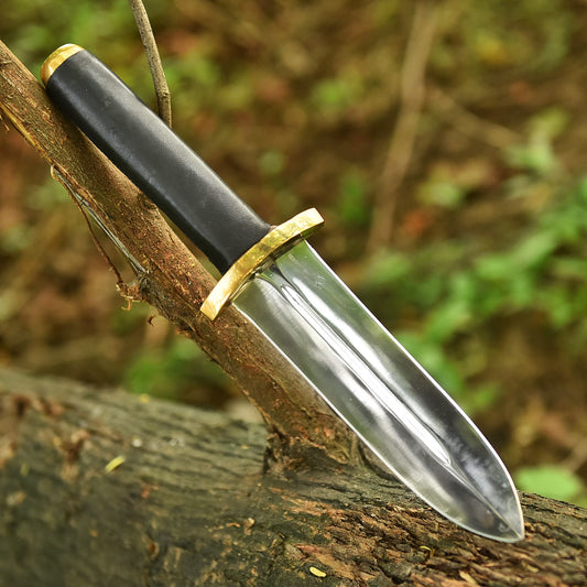 Custom Handmade Fixed Double Edge Carbon Steel Blade Leather Handle