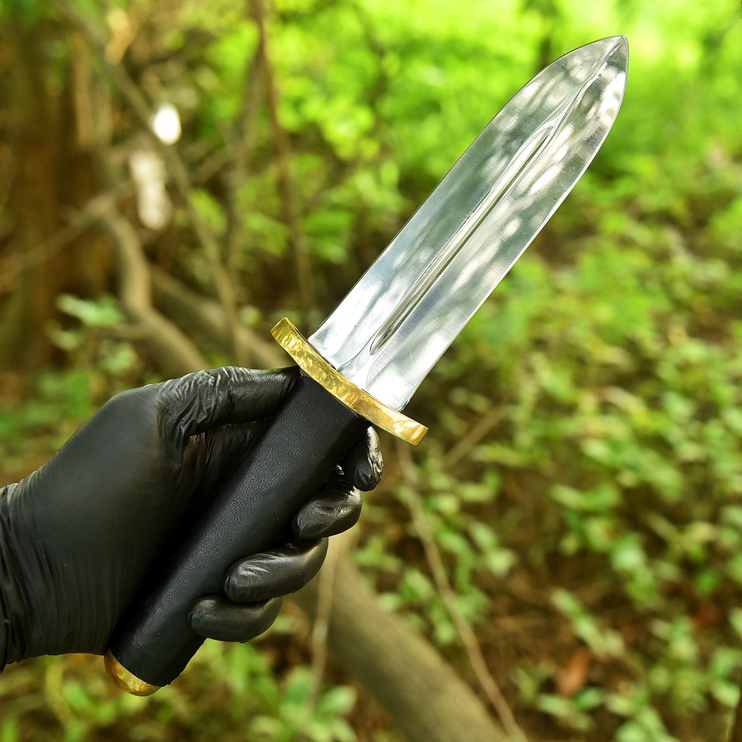 Custom Handmade Fixed Double Edge Carbon Steel Blade Leather Handle