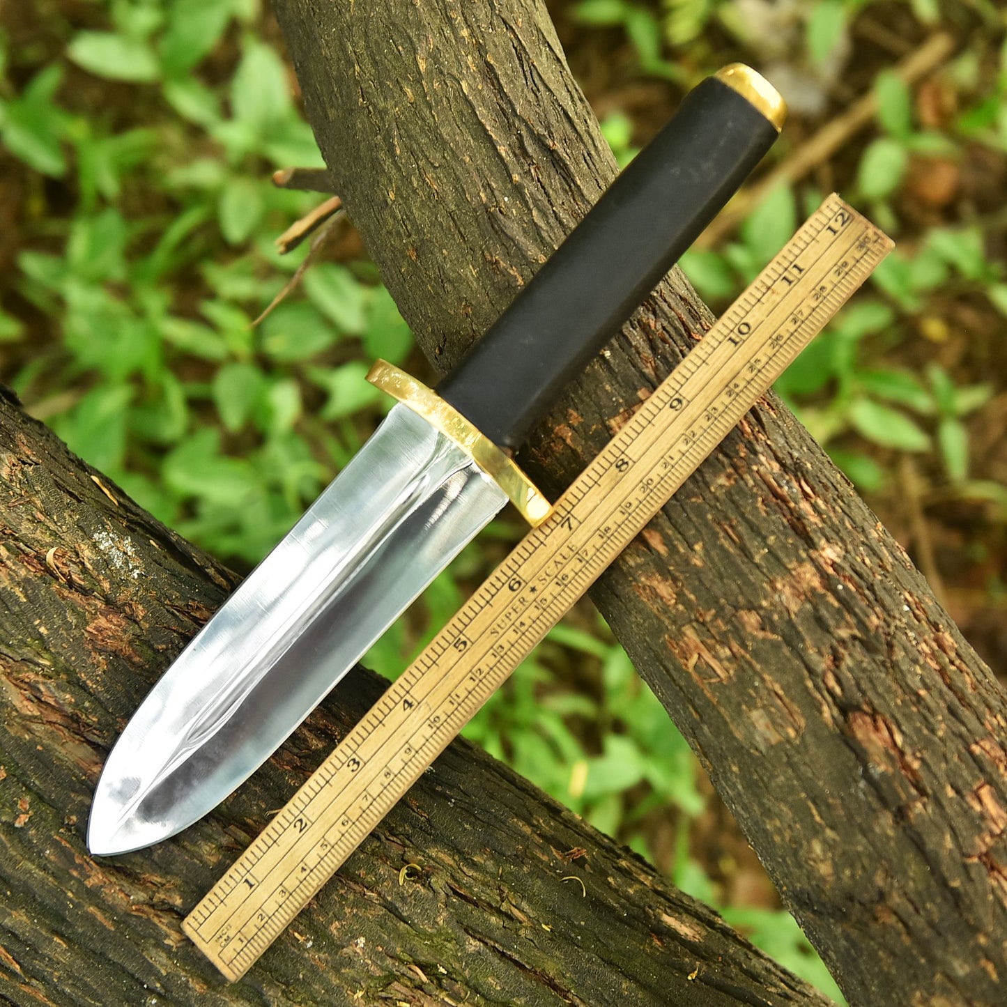 Custom Handmade Fixed Double Edge Carbon Steel Blade Leather Handle