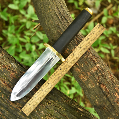 Custom Handmade Fixed Double Edge Carbon Steel Blade Leather Handle