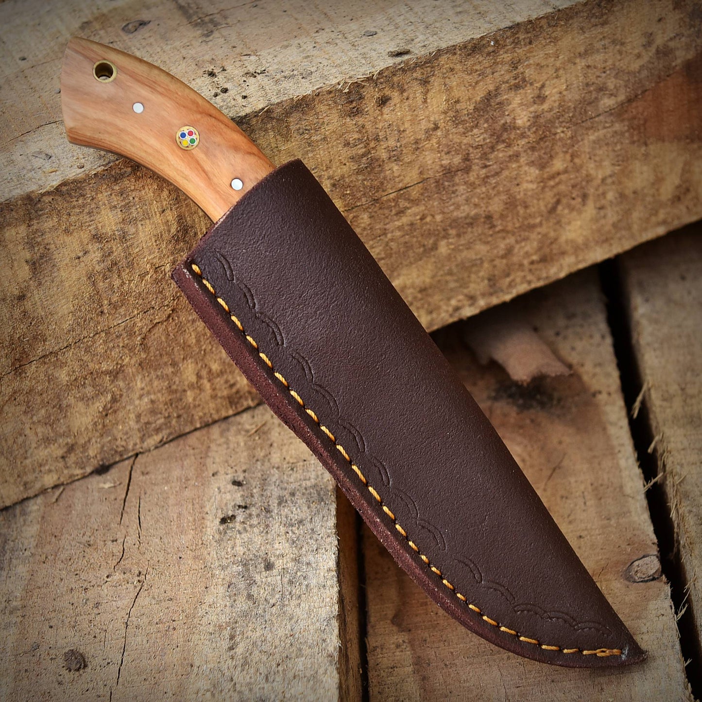 Handmade Damascus Steel Outdoor Hunting Skinner Knife Wood Handle