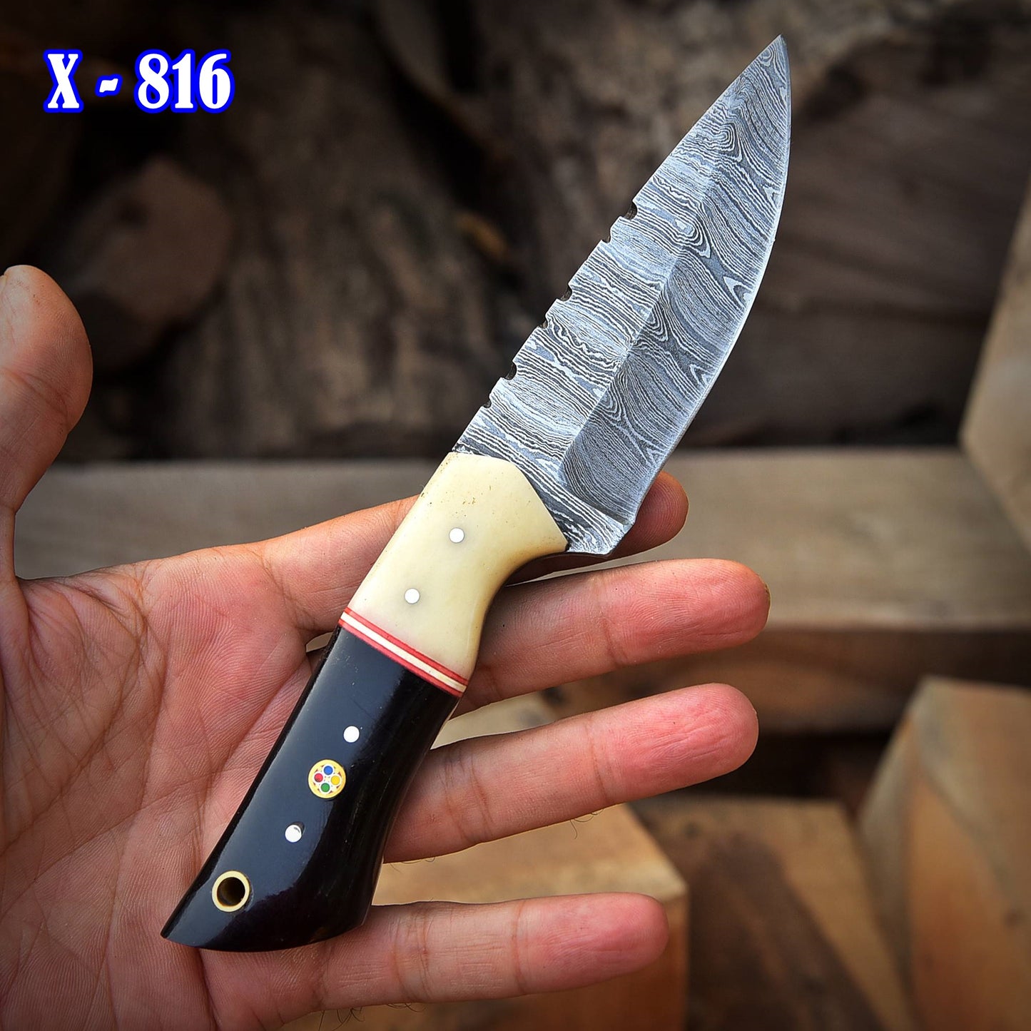 Custom Handmade Damascus Steel Blade Outdoor Hunting Skinner Knife