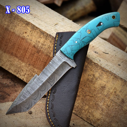 Custom Handmade Damascus Steel Blade Hunting Skinner Knife With Sheath