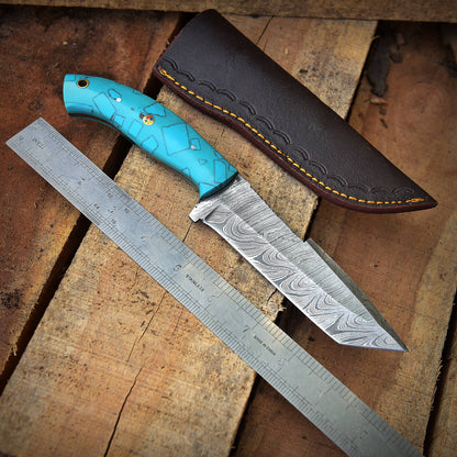 Custom Handmade Damascus Steel Blade Hunting Skinner Knife With Sheath