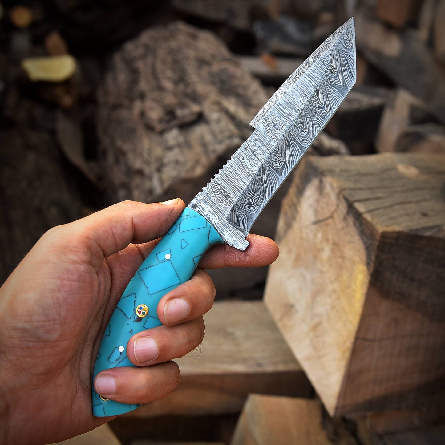 Custom Handmade Damascus Steel Blade Hunting Skinner Knife With Sheath