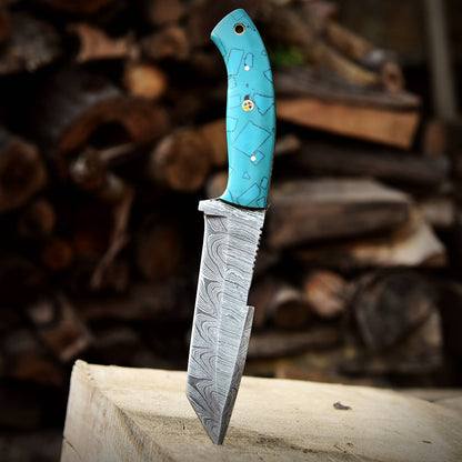 Custom Handmade Damascus Steel Blade Hunting Skinner Knife With Sheath